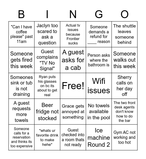 Front Desk Bingo Week 2 Bingo Card