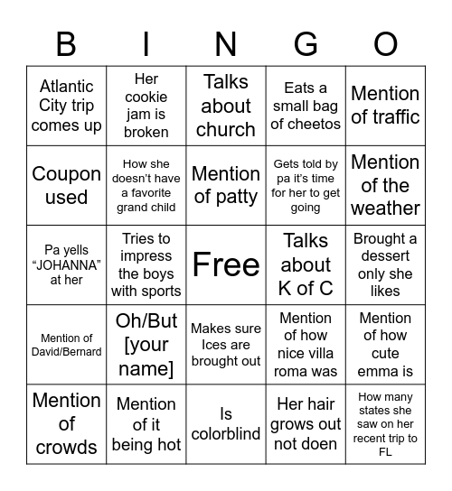 Mima Bingo Card