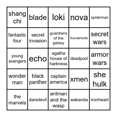 mcu @ sdcc 2022 Bingo Card