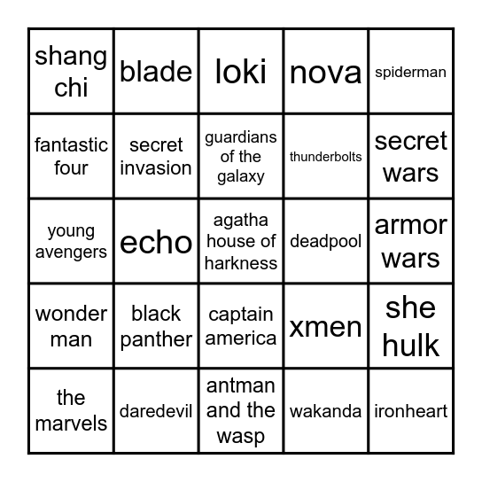 mcu @ sdcc 2022 Bingo Card