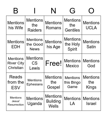 Dan Palmer Bingo 7/17/2022 Bingo Card