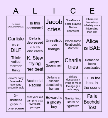 Bad Movie Bingo: New Moon Edition Bingo Card