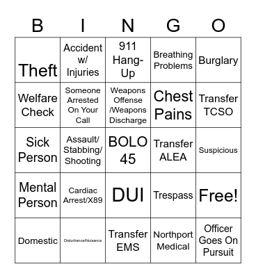 911 B I N G O Bingo Card