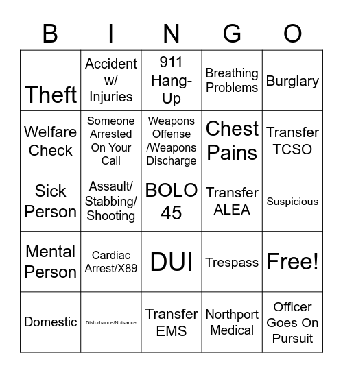 911 B I N G O Bingo Card