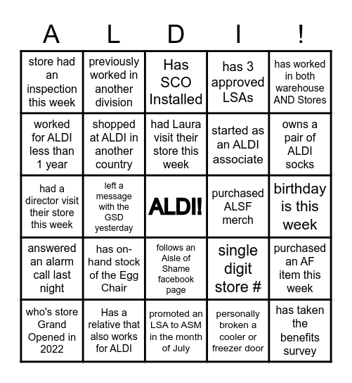 ALDI! Bingo Card