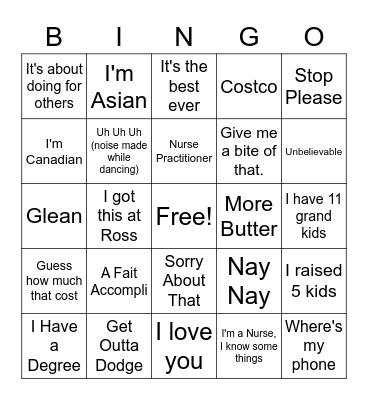 Wonderful Anne Says... Bingo Card