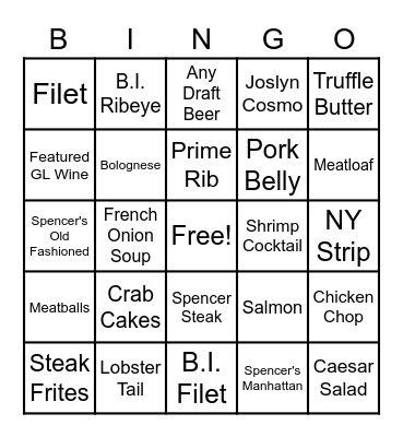 Spencer's for Steaks and Chops Bingo Card