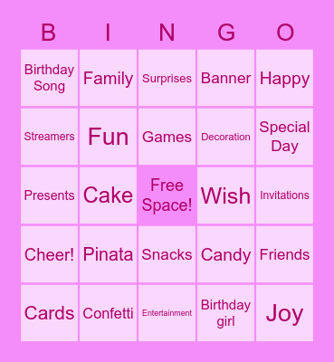 10th Birthday Bingo Card