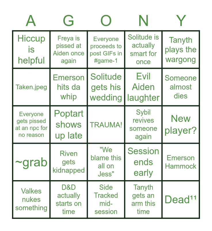 Mayhaps D&D Season 3 Session like 7 Bingo Card