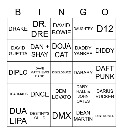 D Bingo Card