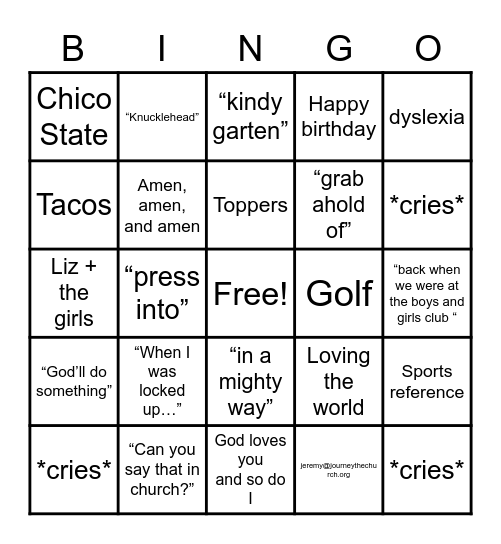 JRod Bingo Card