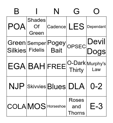 Marine Corps Bingo Card