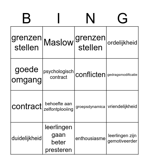 Groepsdynamica en orde in de klas  Bingo Card