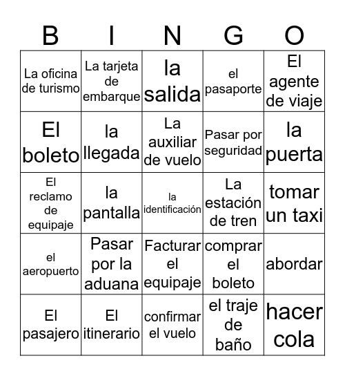 Hacemos un viaje Bingo Card