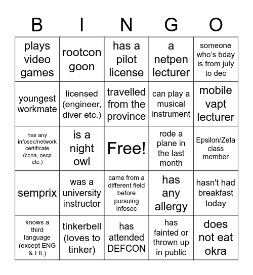 VC BINGO Card