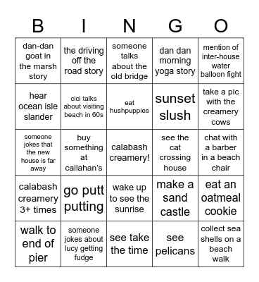 sunset beach bingo Card