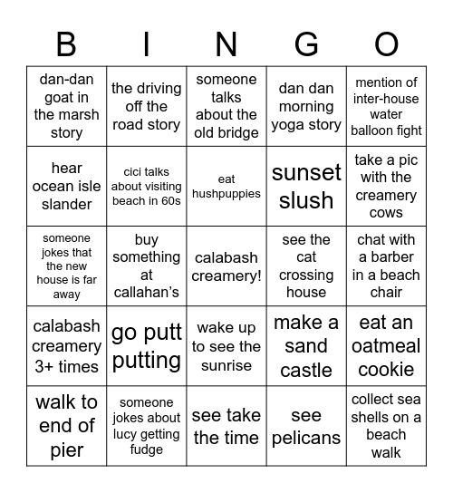 sunset beach bingo Card