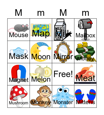 Letter M Bingo Card