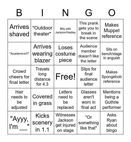 Prank Bingo Card