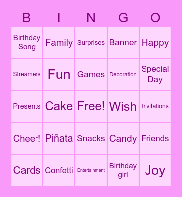 10th Birthday Bingo Card