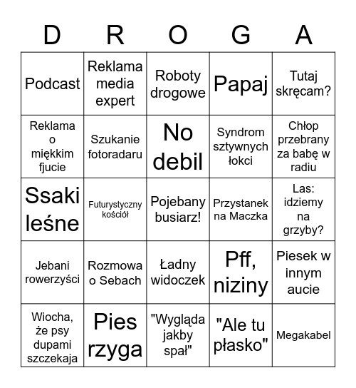 Drogowe Bingo Card