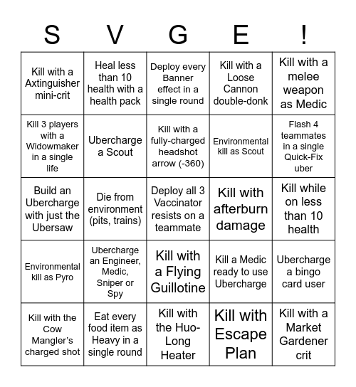 SVGE TF2 Bingo 17/07 Bingo Card