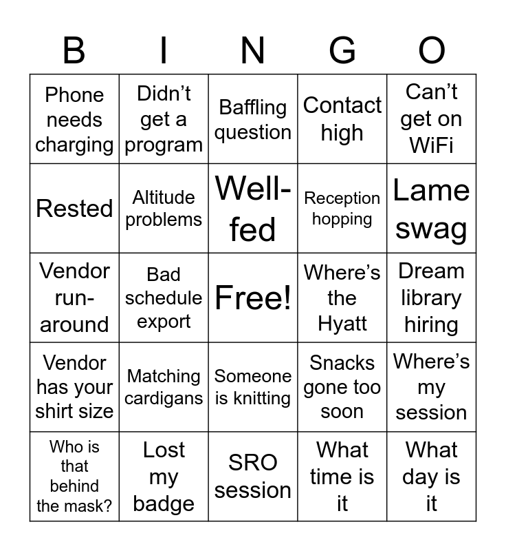 AALL Conference Bingo Card