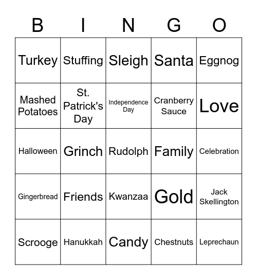 Holiday Bingo Card