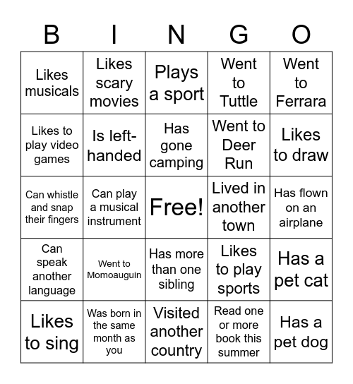 JMMS Bingo Card