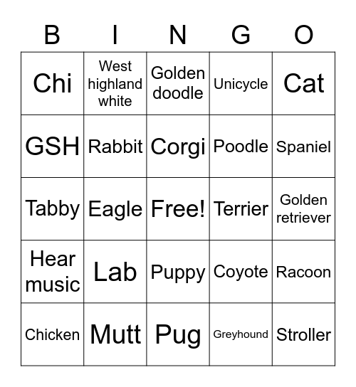 Puppyhurst Bingo Card