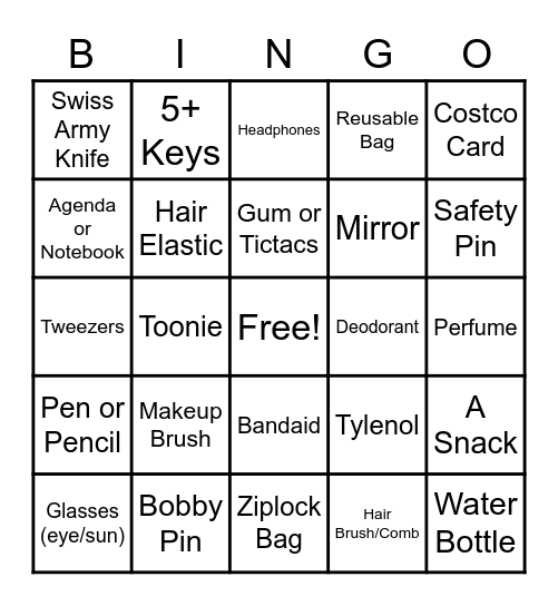 WHAT IS IN YOUR PURSE? Bingo Card