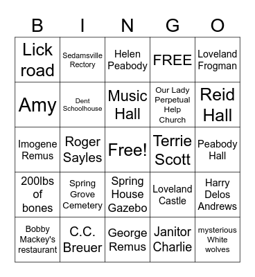 Cincinnati Spooks Bingo Card