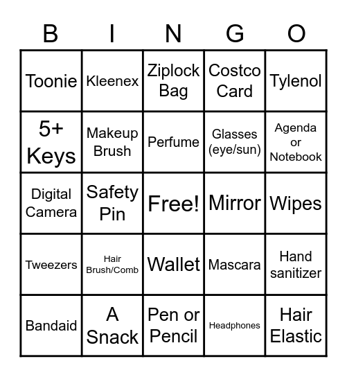 WHAT IS IN YOUR PURSE? Bingo Card