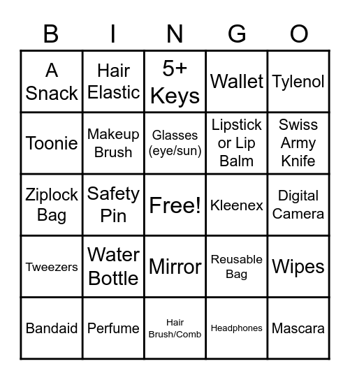 WHAT IS IN YOUR PURSE? Bingo Card