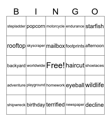 Vocabulary Bingo Card