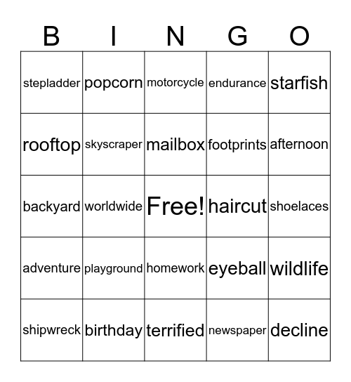 Vocabulary Bingo Card