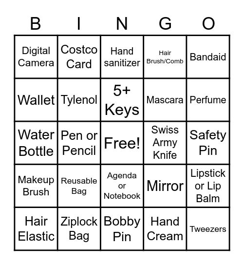 What Is In Your Purse Bingo Card 1789