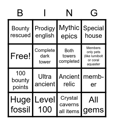 Prodigy bingo Card