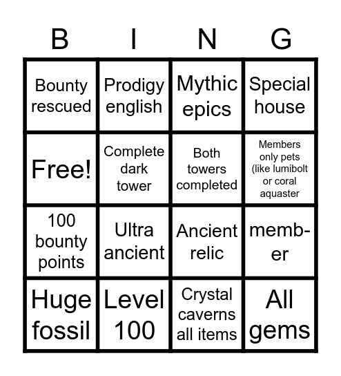 Prodigy bingo Card
