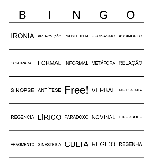 Bingo 9º ano- Palavras relacionadas à avaliação. Bingo Card