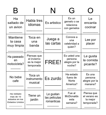 LOTERIA!!!!   Encuentra a alguien que..... Bingo Card