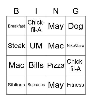 Get to Know ... Max Lucia Bingo Card