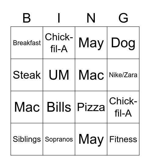 Get to Know ... Max Lucia Bingo Card