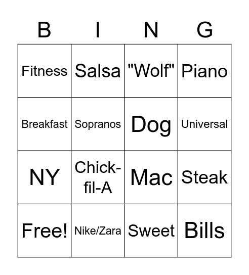 Get to Know ... Max Lucia Bingo Card