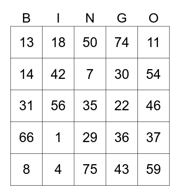 Zekrom Round 1 [Numbers] Bingo Card