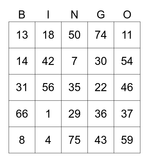 Zekrom Round 1 [Numbers] Bingo Card