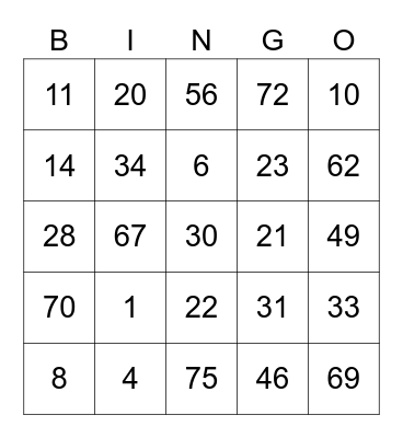 Vivian Round 1 [Numbers] Bingo Card