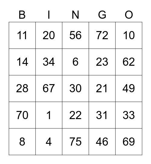 Vivian Round 1 [Numbers] Bingo Card