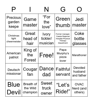 Papa Bingo = PINGO Bingo Card