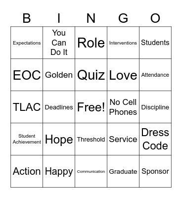 Back To School Bingo Card